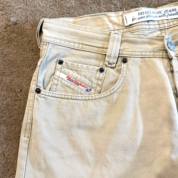Diesel Saddle Jeans Mens Western Cowboy Beige Button Fly Pants Logo 33x28.5 - Picture 11 of 14